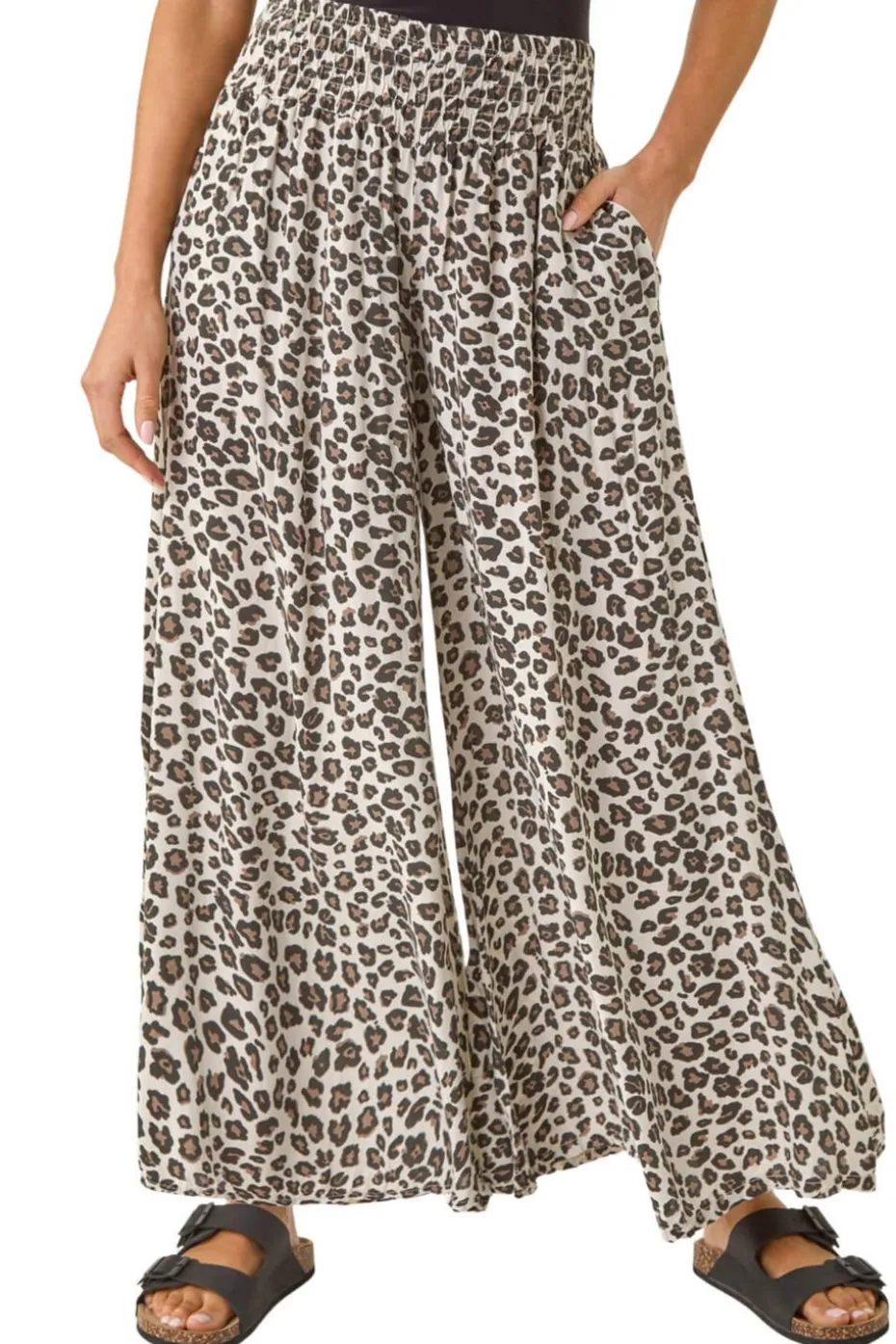 Roman Natural Animal Print Wide Leg Trousers