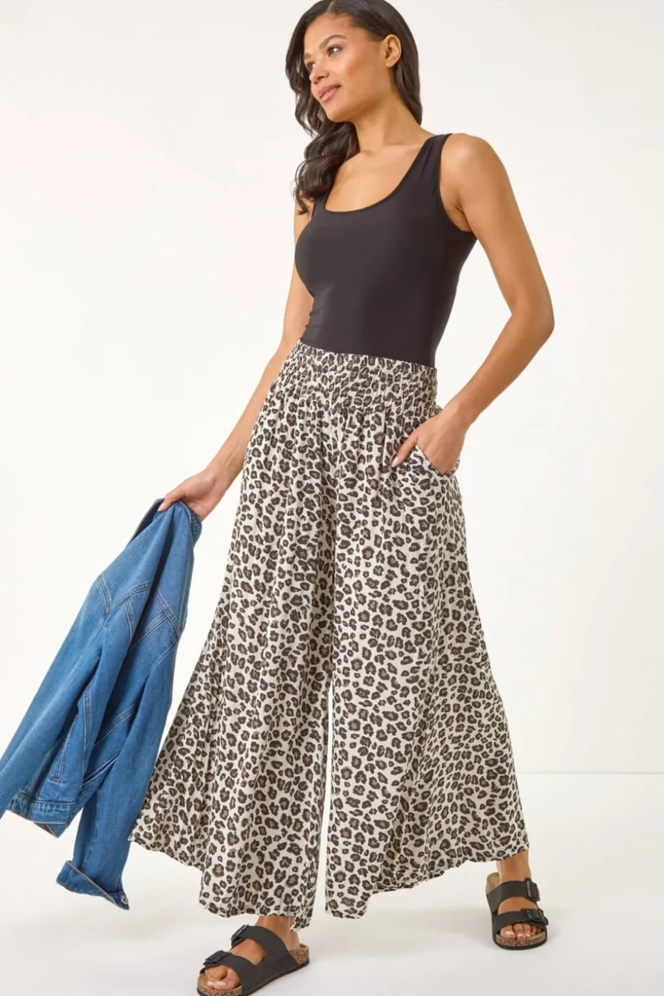 Roman Natural Animal Print Wide Leg Trousers