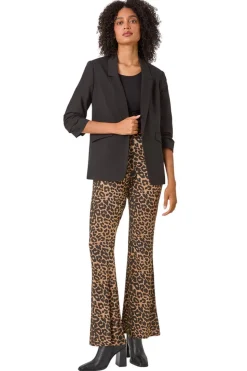 Roman Natural Animal Print Flare Stretch Trouser