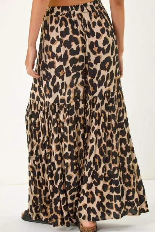 Roman Natural Animal Print Tiered Maxi Skirt