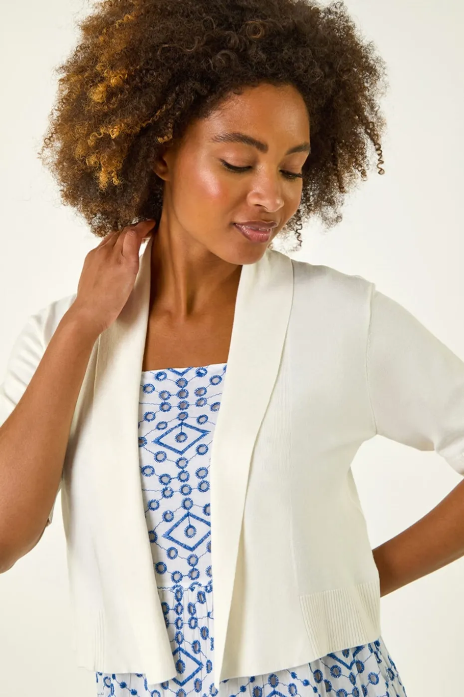 Roman Natural Button Cuff Knitted Shrug