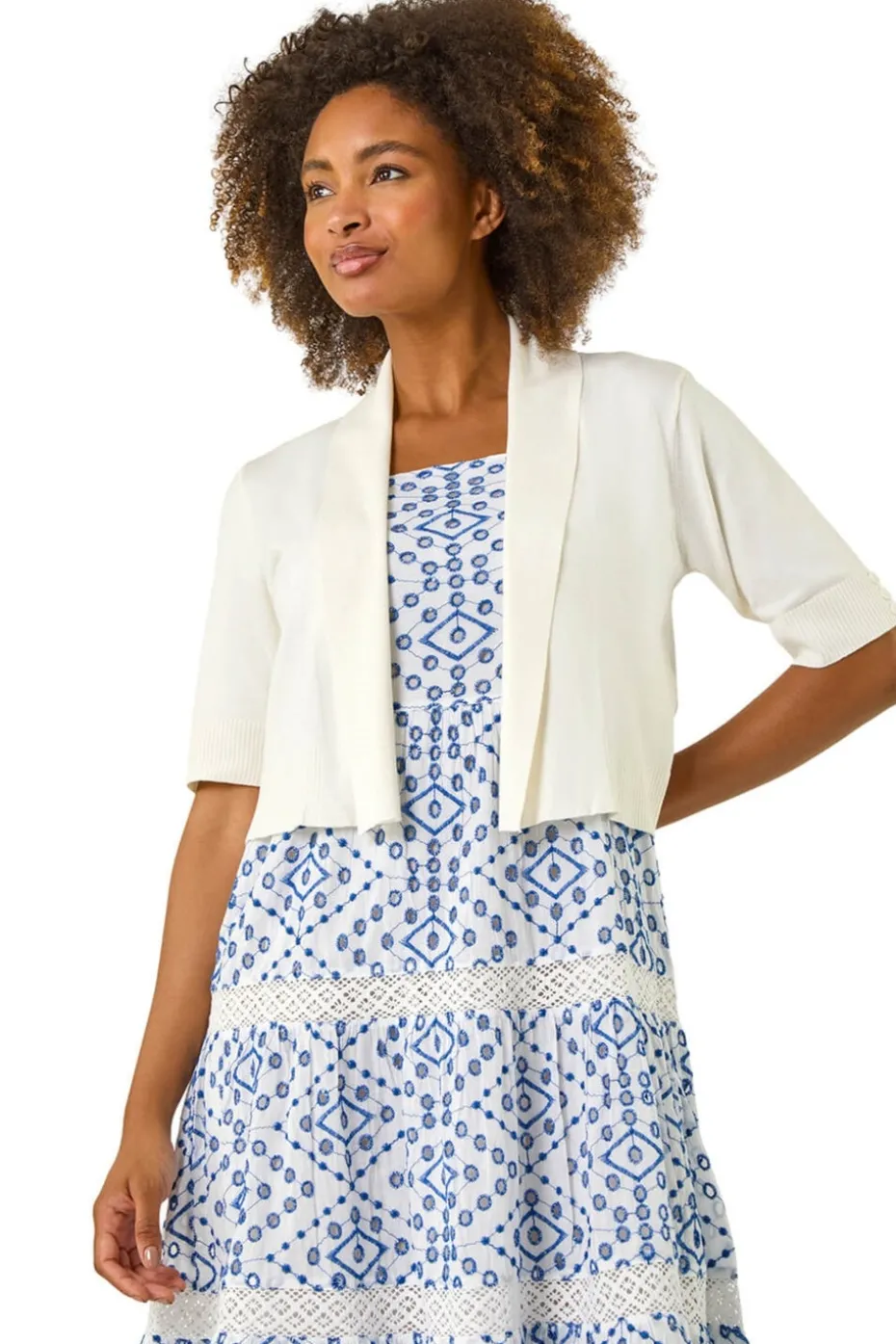 Roman Natural Button Cuff Knitted Shrug