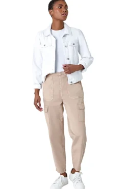 Roman Natural Casual Elastic Waist Cropped Cargo Trousers
