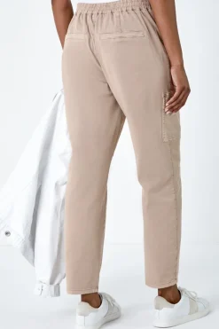 Roman Natural Casual Elastic Waist Cropped Cargo Trousers