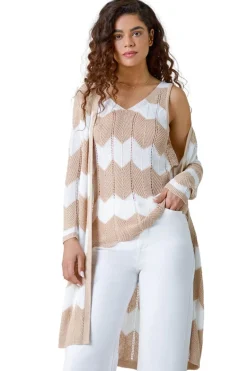 Roman Natural Chevron Stripe Shimmer Longline Cardigan