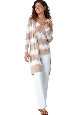 Roman Natural Chevron Stripe Shimmer Longline Cardigan