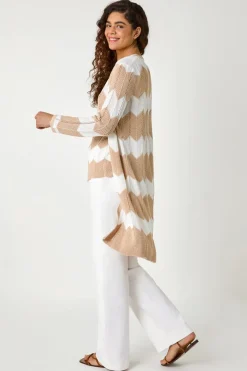 Roman Natural Chevron Stripe Shimmer Longline Cardigan