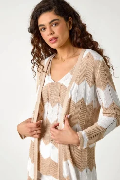 Roman Natural Chevron Stripe Shimmer Longline Cardigan