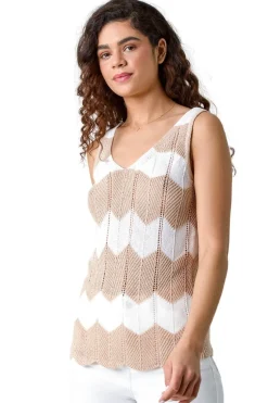 Roman Natural Chevron Stripe Knit Top