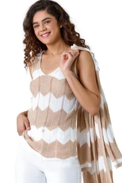 Roman Natural Chevron Stripe Knit Top