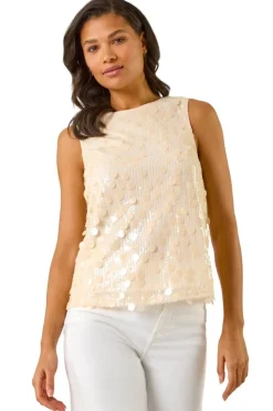 Roman Natural Circle Sequin Sleeveless Top