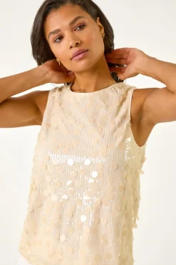 Roman Natural Circle Sequin Sleeveless Top