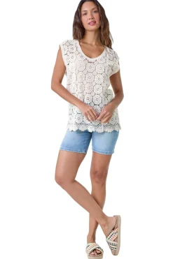 Roman Natural Cotton Crochet Stretch Knitted Vest