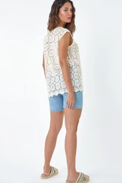 Roman Natural Cotton Crochet Stretch Knitted Vest