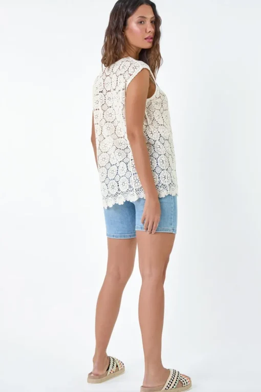 Roman Natural Cotton Crochet Stretch Knitted Vest