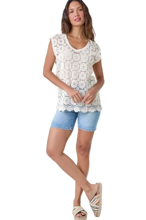 Roman Natural Cotton Crochet Stretch Knitted Vest