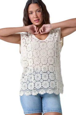 Roman Natural Cotton Crochet Stretch Knitted Vest