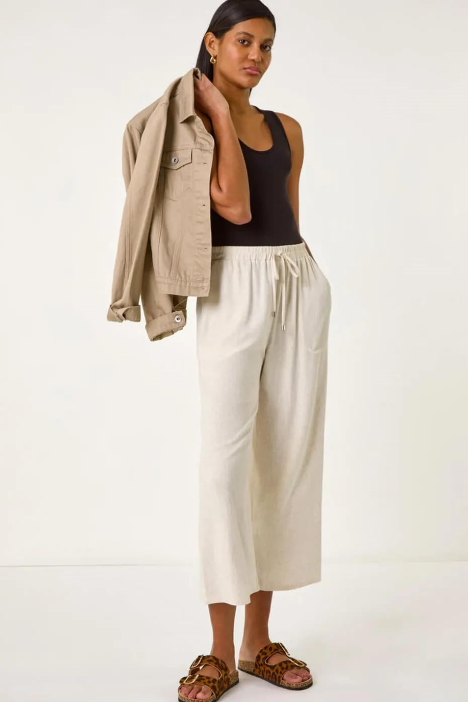 Roman Natural Cropped Linen Trouser