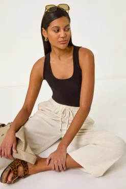 Roman Natural Cropped Linen Trouser