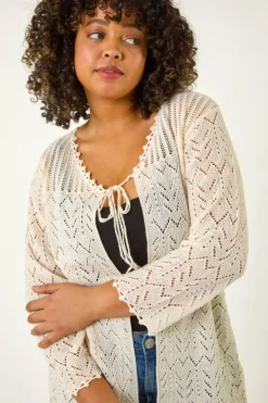 Roman Natural Curve Crochet Tie Front Cardigan