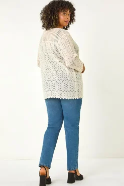 Roman Natural Curve Crochet Tie Front Cardigan