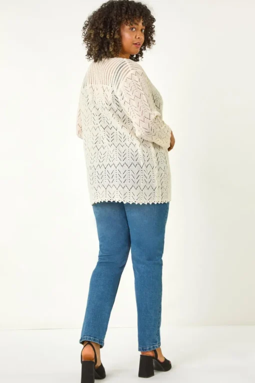 Roman Natural Curve Crochet Tie Front Cardigan