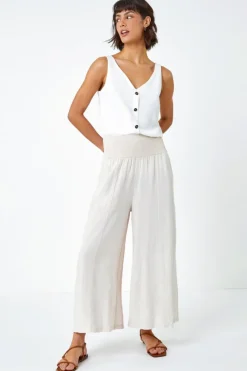 Roman Natural  Linen Blend Stretch Waist Culottes