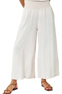 Roman Natural  Linen Blend Stretch Waist Culottes