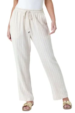 Roman Natural Petite Linen Blend Stripe Trousers