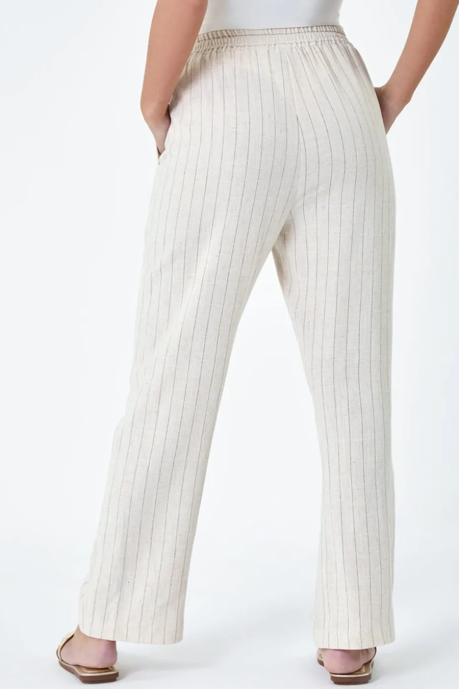 Roman Natural Petite Linen Blend Stripe Trousers