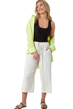 Roman Natural Petite Linen Mix Wide Cropped Trousers