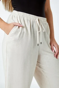 Roman Natural Petite Linen Mix Wide Cropped Trousers