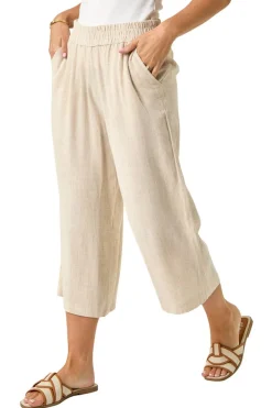 Roman Natural Petite Linen Mix Cropped Trouser