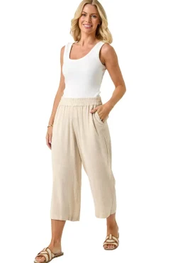 Roman Natural Petite Linen Mix Cropped Trouser