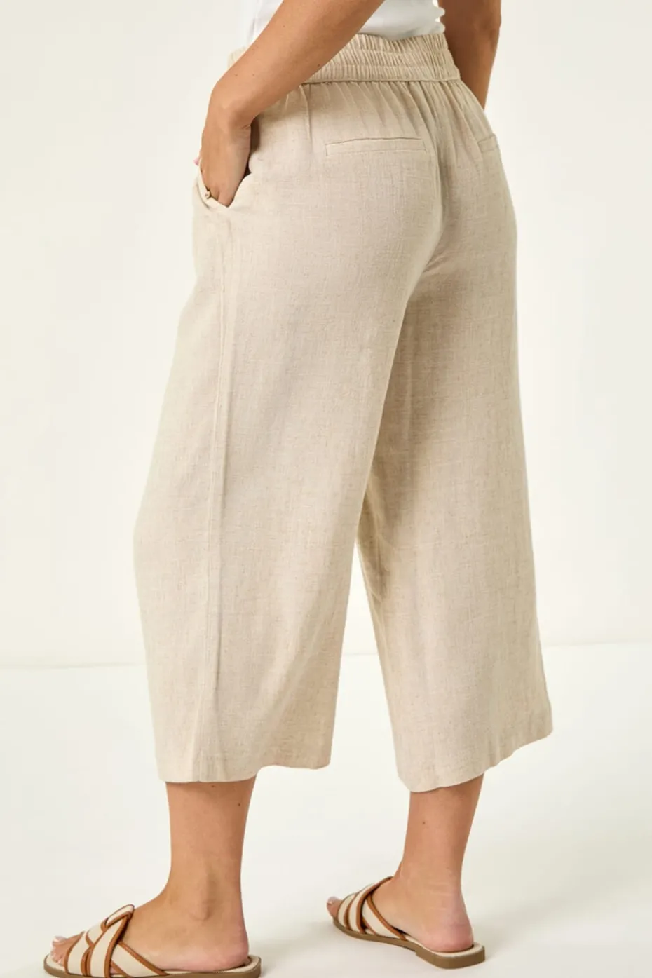 Roman Natural Petite Linen Mix Cropped Trouser