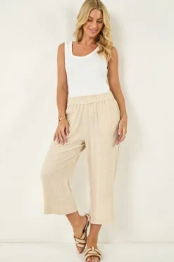 Roman Natural Petite Linen Mix Cropped Trouser