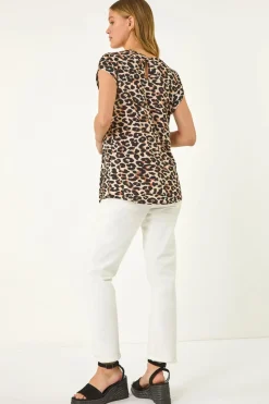 Roman Natural Pleated Animal Print Shell Top