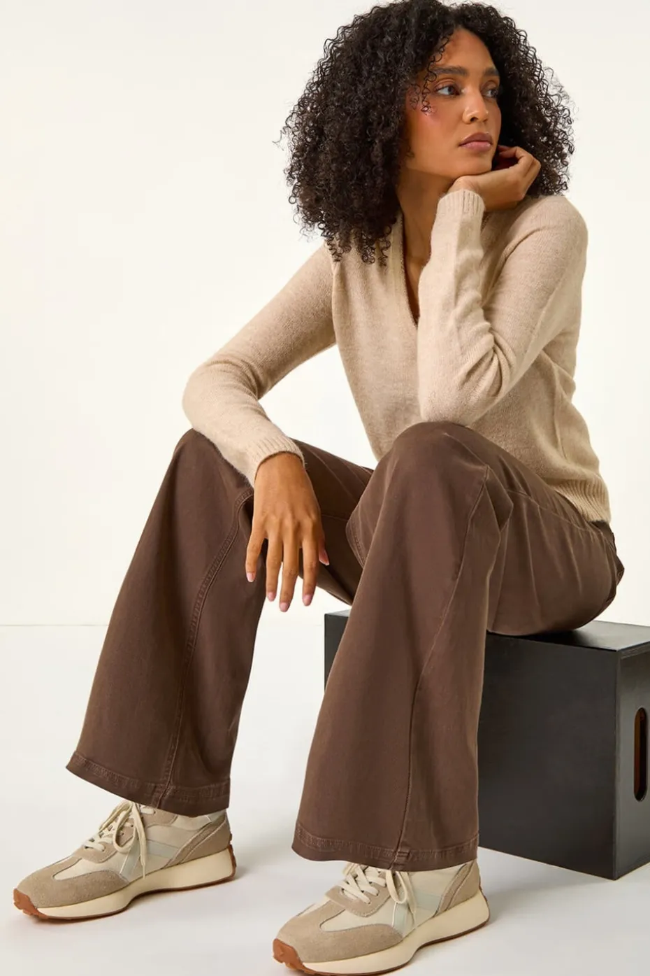 Roman Natural Shimmer V-Neck Ribbed Cardigan