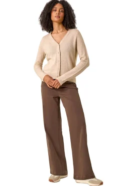 Roman Natural Shimmer V-Neck Ribbed Cardigan