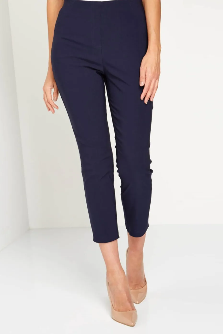 Roman Navy 3/4 Length Stretch Elastic Waist Trouser