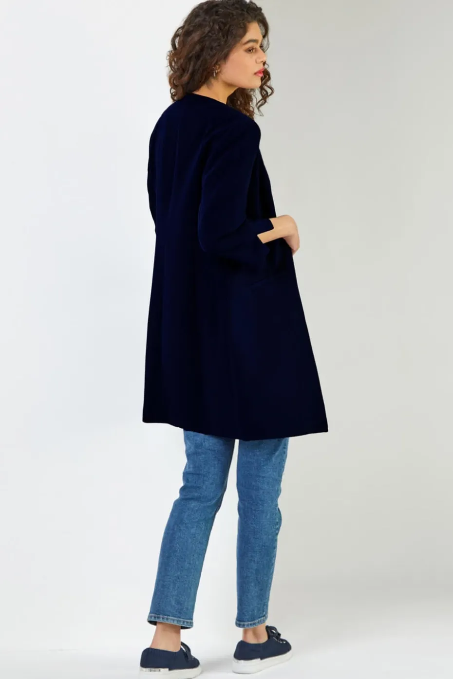 Roman Navy 3/4 Sleeve Textured Longline Jacket