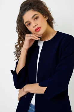 Roman Navy 3/4 Sleeve Textured Longline Jacket