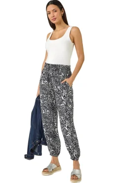 Roman Navy Abstract Animal Print Tie Waist Trousers