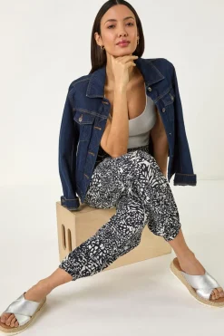 Roman Navy Abstract Animal Print Tie Waist Trousers