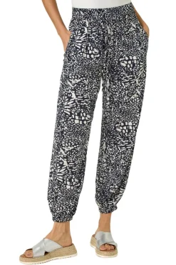 Roman Navy Abstract Animal Print Tie Waist Trousers