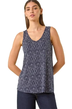 Roman Navy Abstract Print Cami Stretch Top
