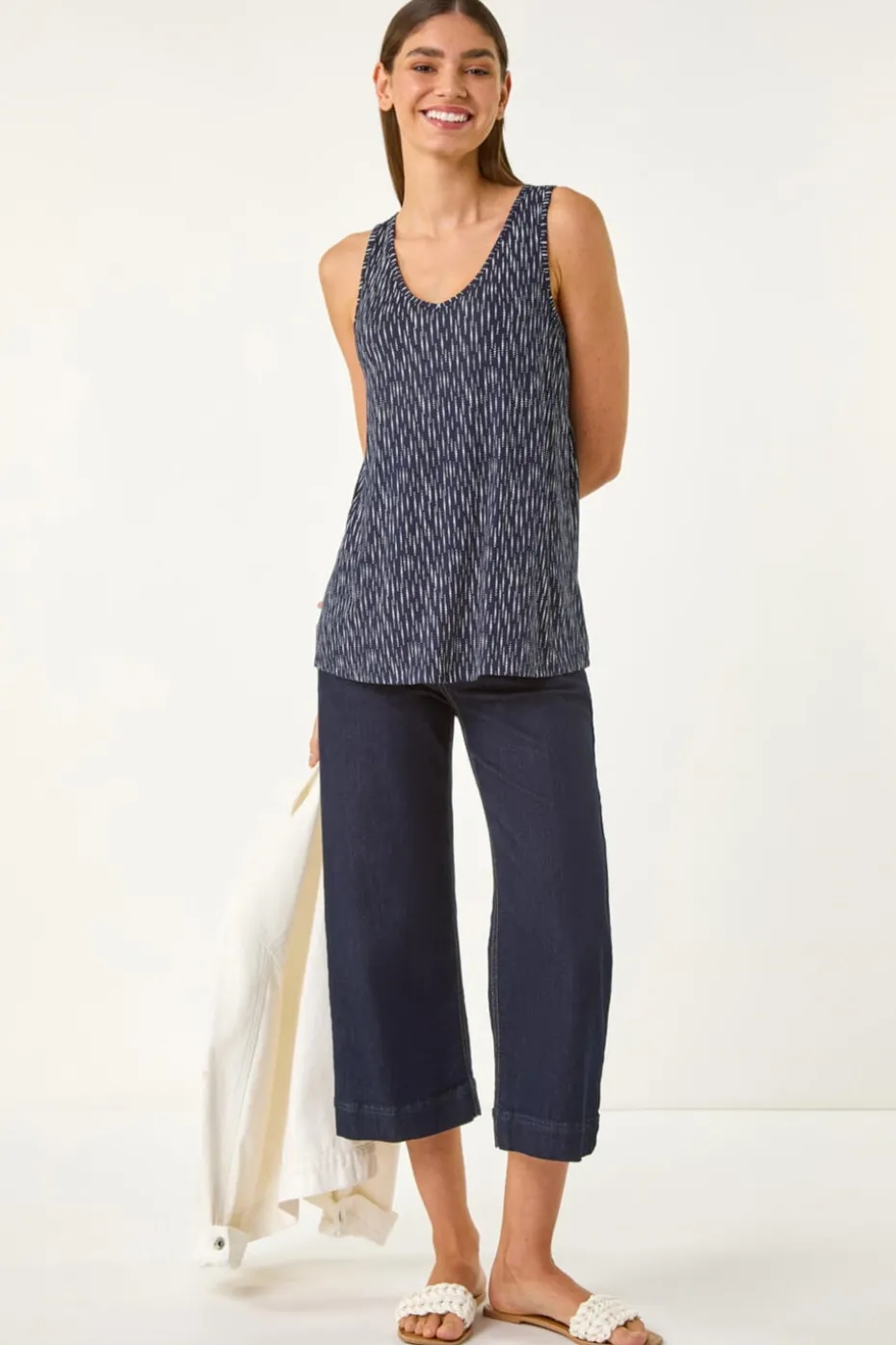 Roman Navy Abstract Print Cami Stretch Top