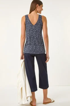 Roman Navy Abstract Print Cami Stretch Top