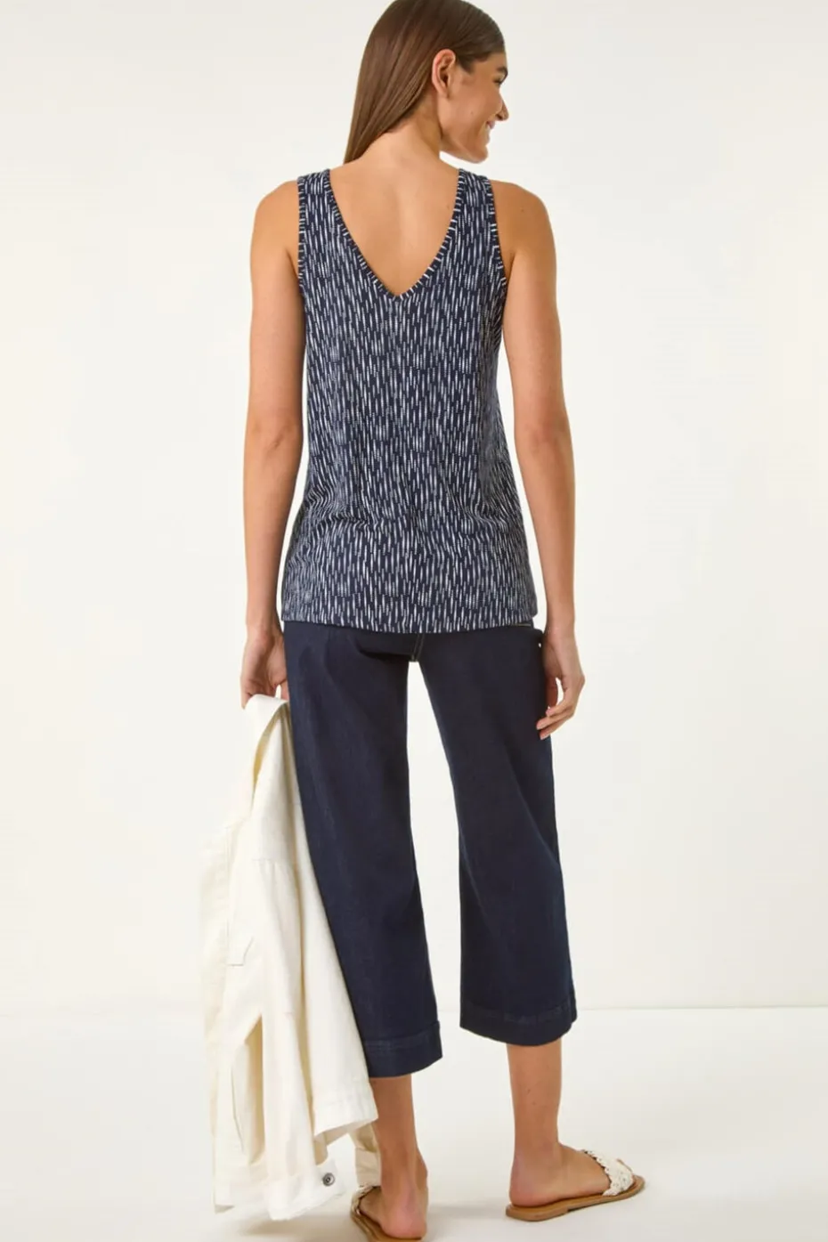 Roman Navy Abstract Print Cami Stretch Top
