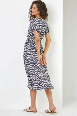 Roman Navy Abstract Print Fit & Flare Dress